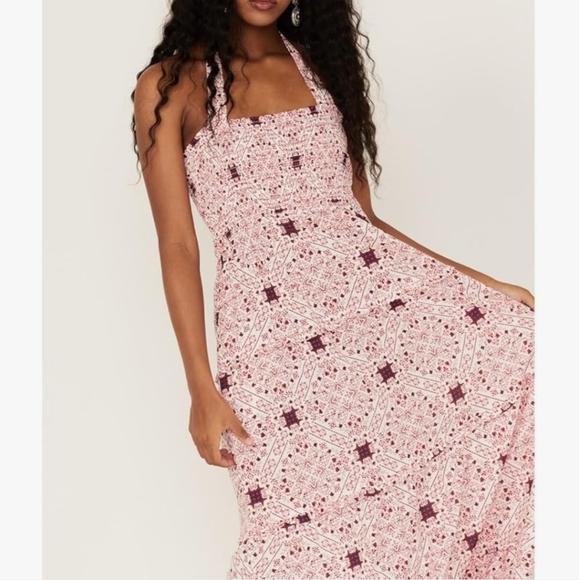Ariat Memphis Western Halter Smocked Patterned Women's Maxi Dress Women's Size M - Picture 2 of 8